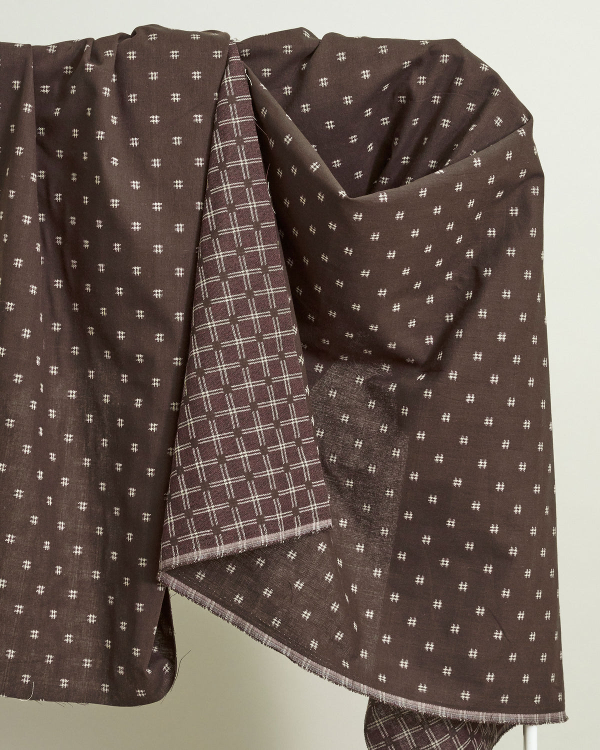 Espresso Cream Hashtag Check Woven Linen Cotton
