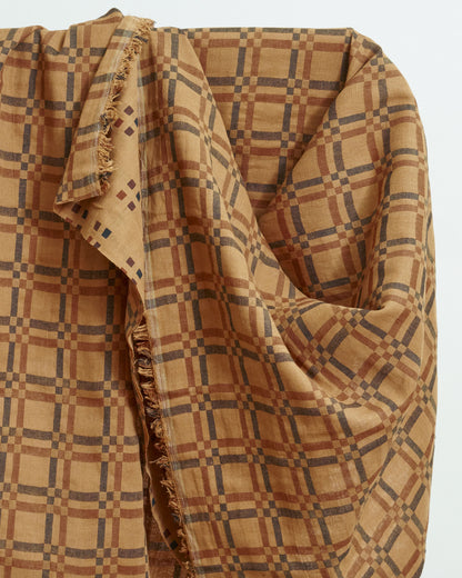 Almond Butter Railroad Check Woven Linen Cotton