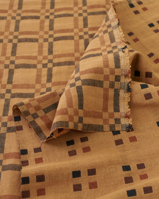 Almond Butter Railroad Check Woven Linen Cotton