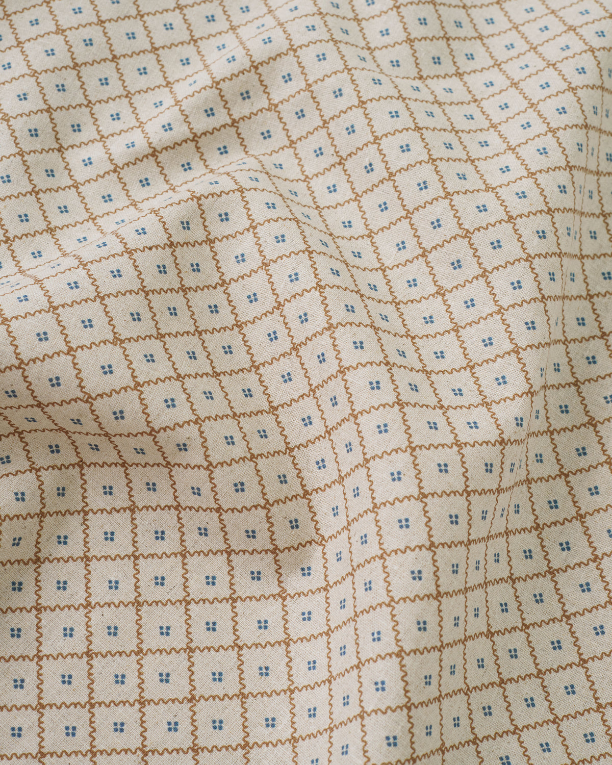 Blue Wavy Lattice Custom Printed Linen Cotton Blend