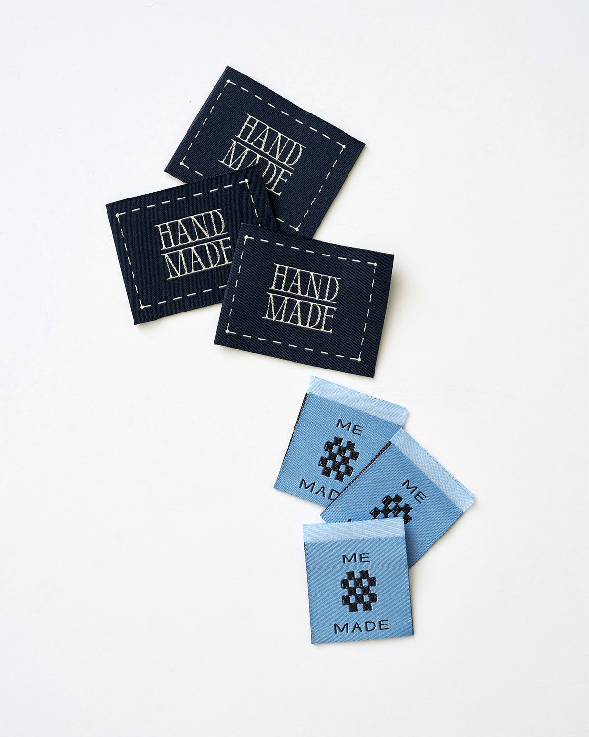 Handmade Stitched Frame Blue Woven Garment Labels