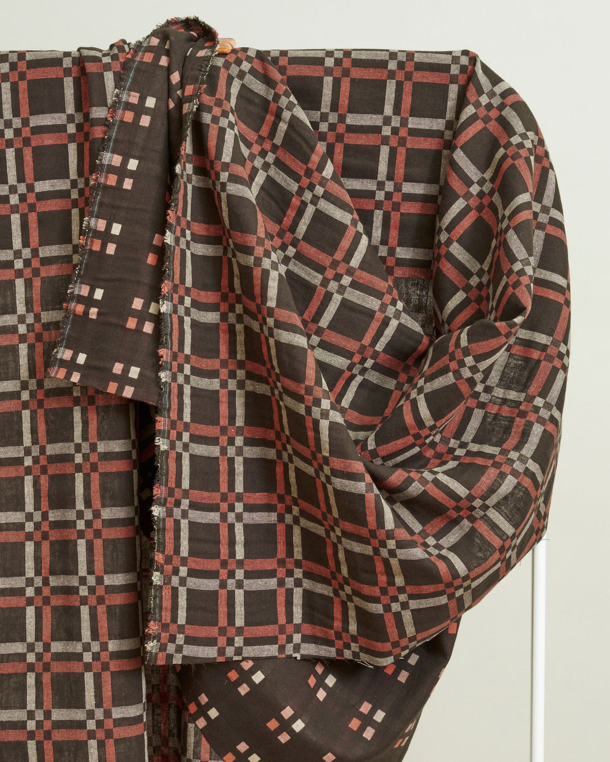 Mocha Rose Railroad Check Woven Linen Cotton