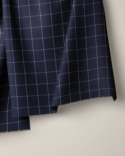 Navy Large Grid Cotton Shirting