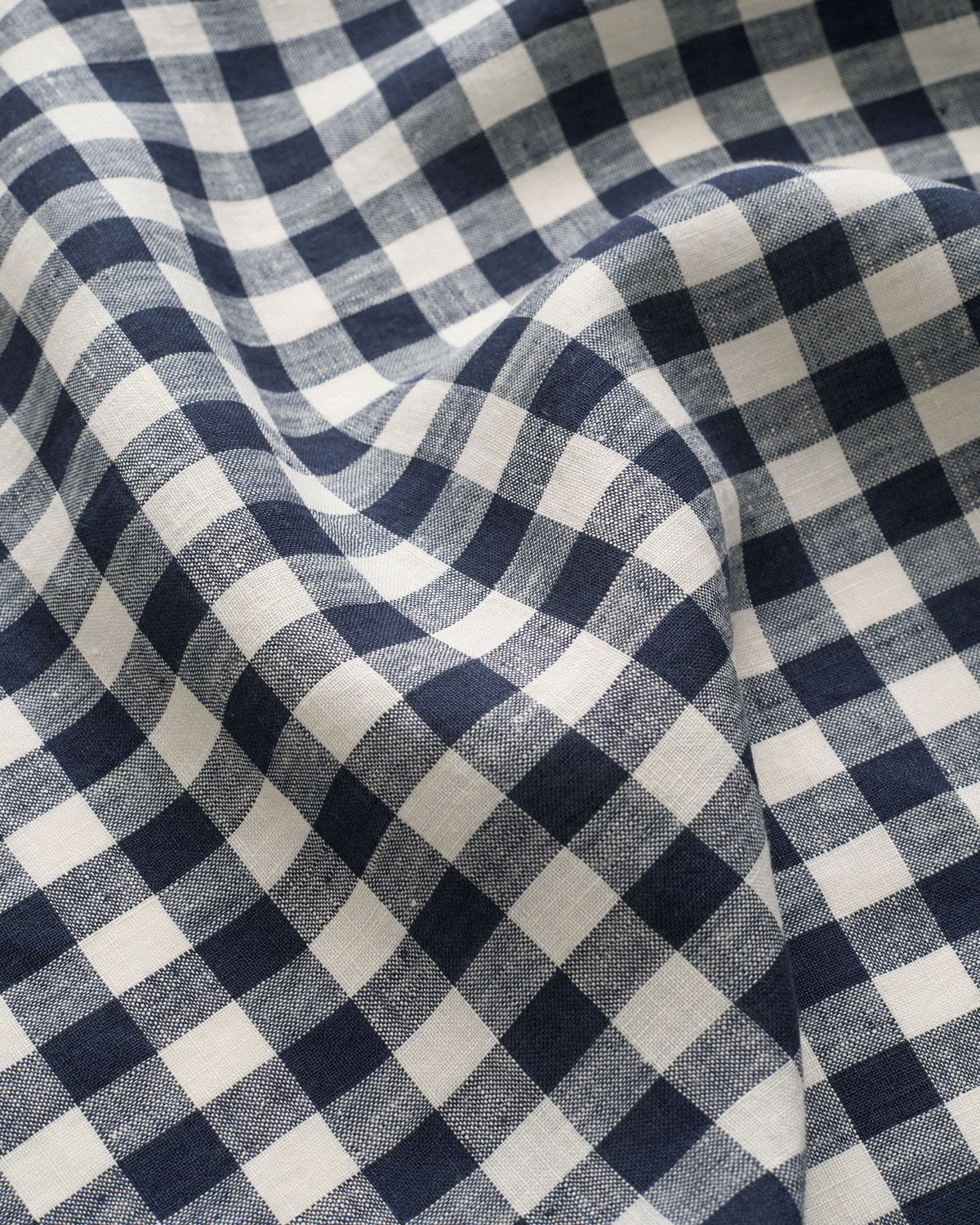 Navy Medium Gingham Washed Linen