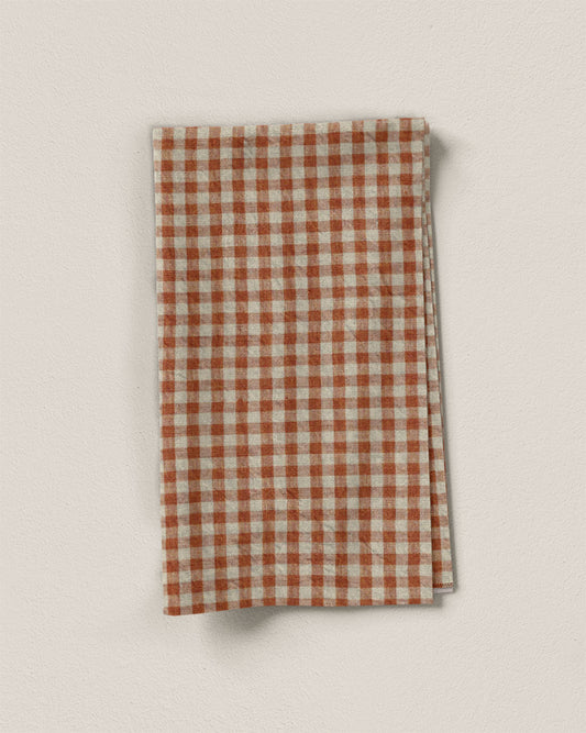 Pecan Small Gingham Stonewashed Linen