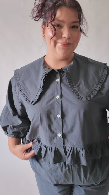 Playdate Blouse PDF Sewing Pattern | Dramatic Ruffle Collar Button Up Shirt